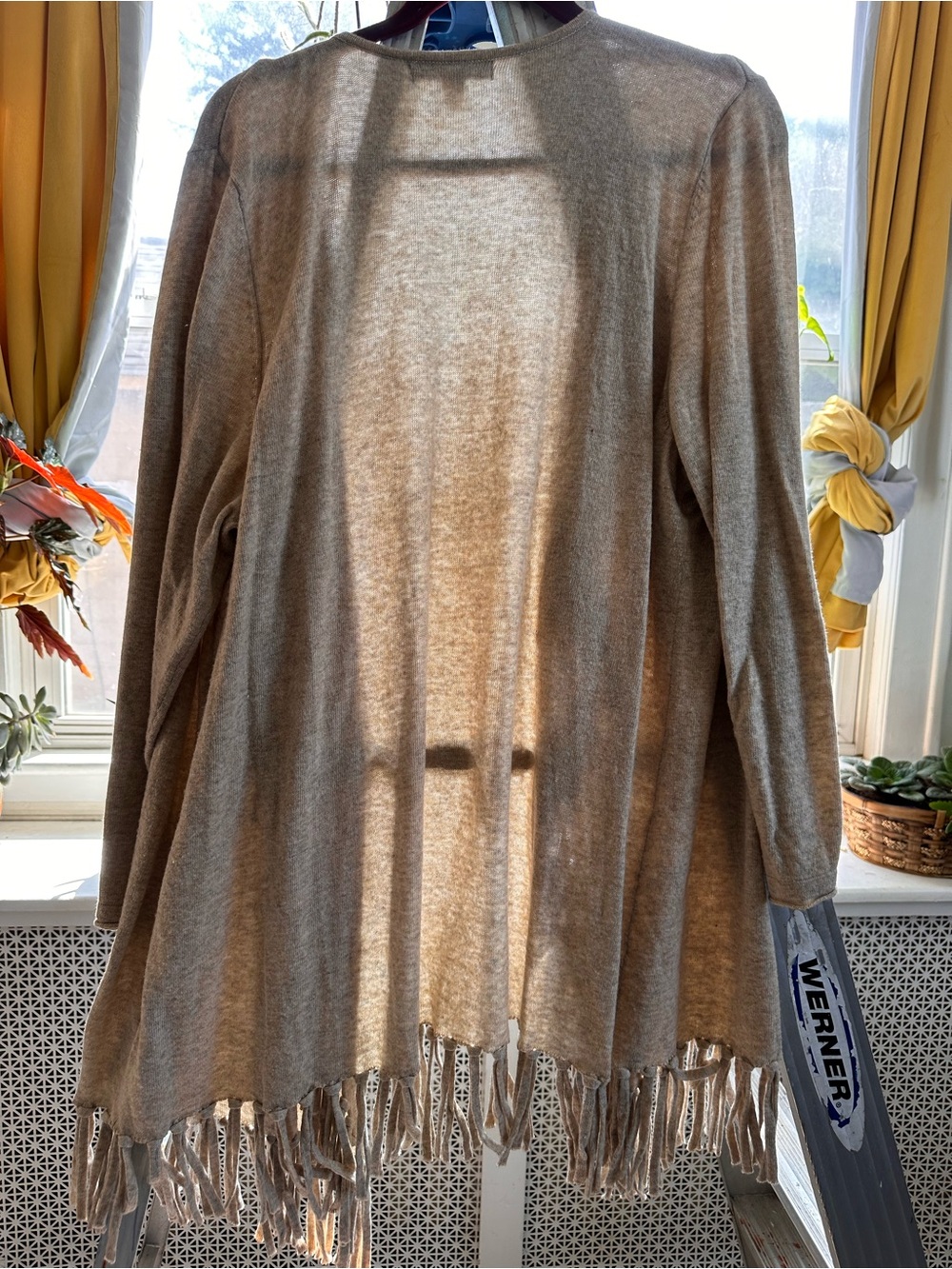 Lightweight Fringe Hem Women's Sweater Cardigan - Cream size 3X